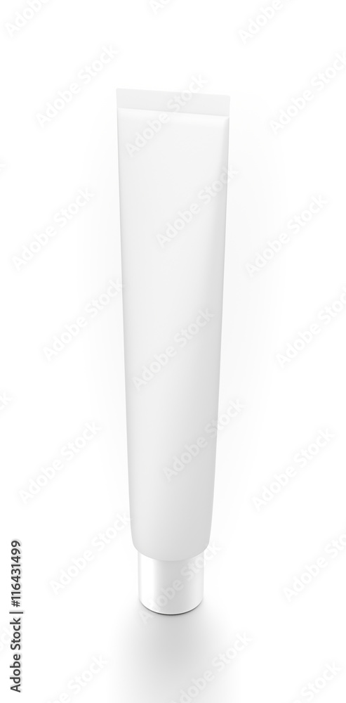 White vertical cosmetic cream tube from top side angle. White vertical cosmetic cream tube from top side angle.