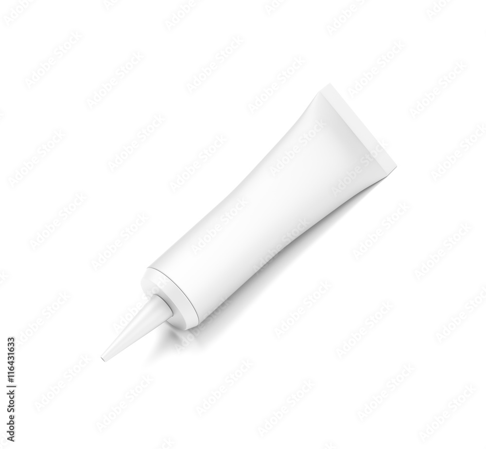 White horizontal cosmetic cream tube from top front closeup angle. White horizontal cosmetic cream tube from top front closeup angle.