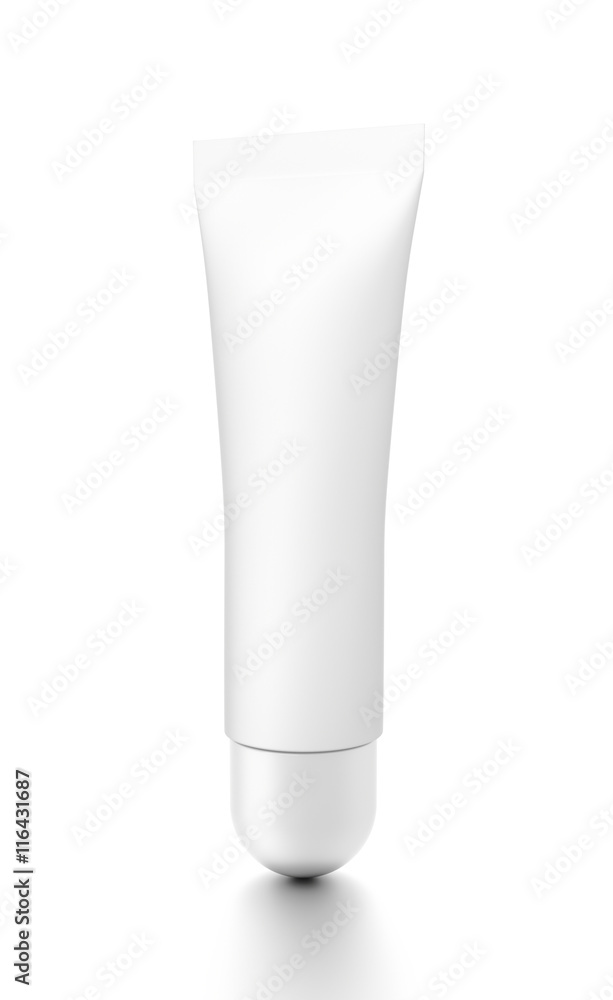 White vertical cosmetic cream tube from front side angle. White vertical cosmetic cream tube from front side angle.
