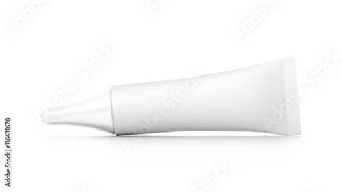 White horizontal cosmetic cream tube from front angle.