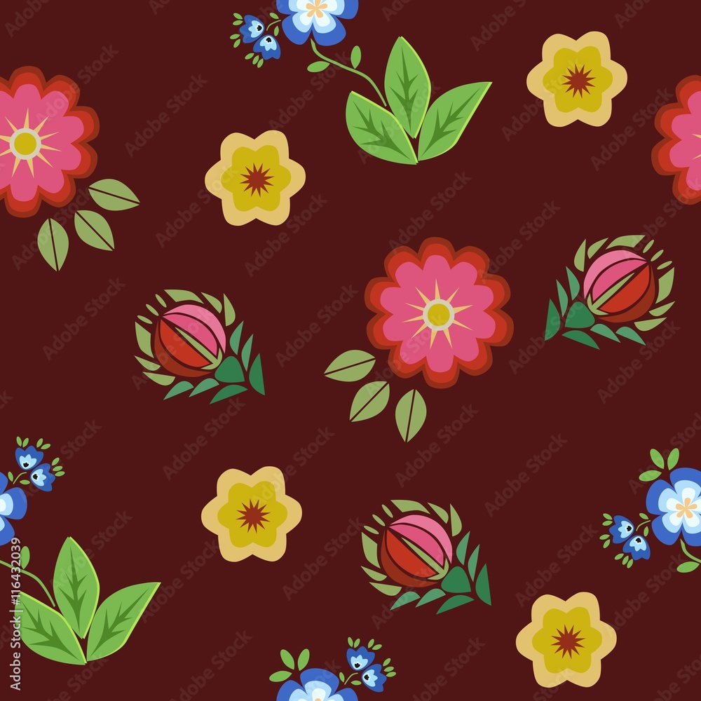 Seamless pattern floral embroidery red, vector