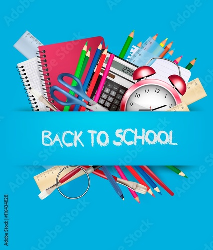 Back to school. Background with school supplies. Vector