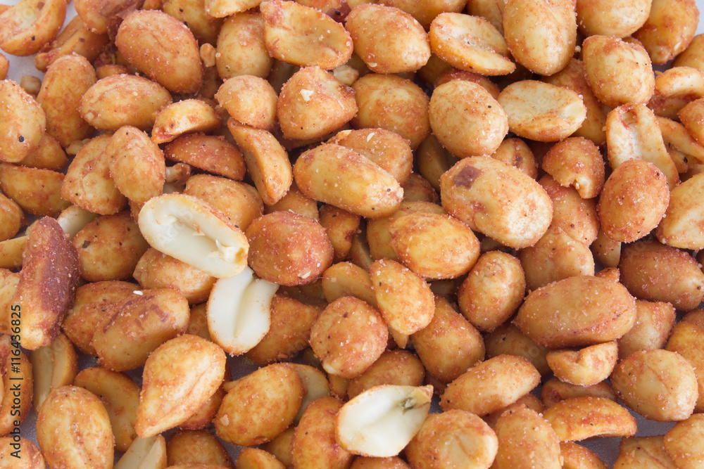 This is a photograph of Barbecue flavored peanuts This is a photograph of Barbecue flavored peanuts