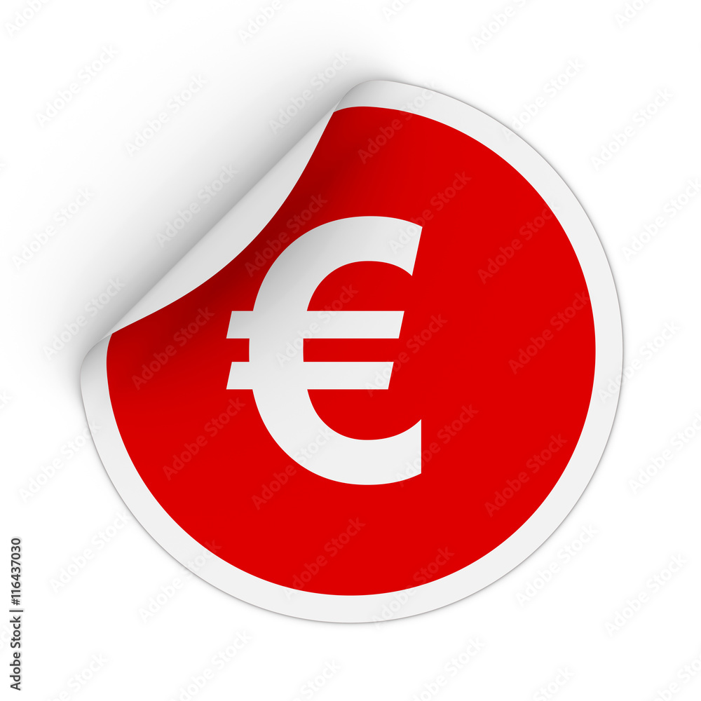 Euro Symbol Red Circle Sticker with Peeling Corner 3D Illustration Euro Symbol Red Circle Sticker with Peeling Corner 3D Illustration