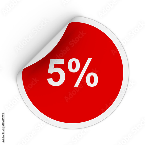 5% - Five Percent Red Circle Sticker with Peeling Corner 3D Illustration