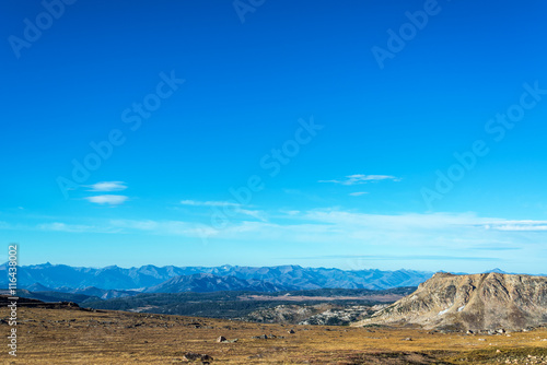 Landscape with mountains in the background taken in the Beartooth Mountains in Montna