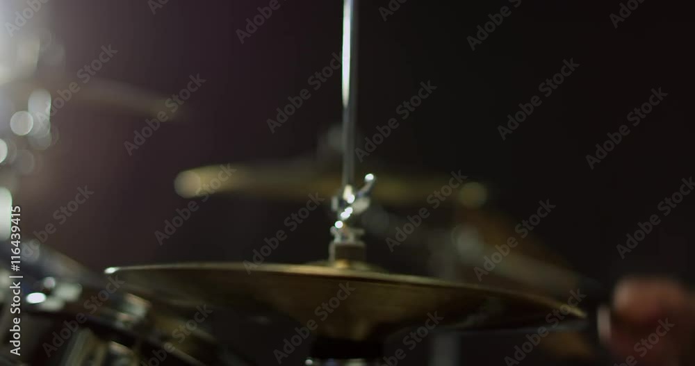 Close Up Of Drummer Playing Drum Kit 