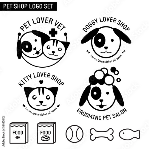 Dog Cat Pet Shop Logo Set 