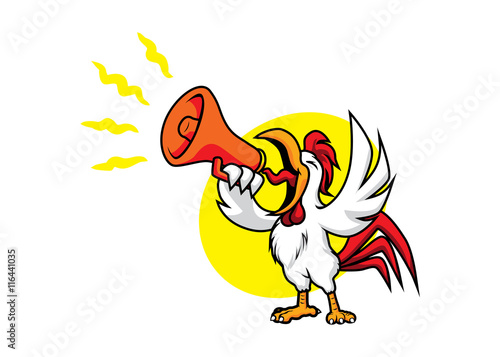 White rooster vector with a megaphone
