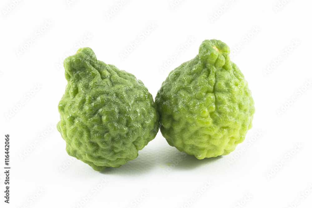 Kaffir lime isolated is fruits and leaves are used as a spice for thai food and etc Kaffir lime isolated is fruits and leaves are used as a spice for thai food and etc