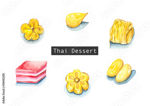 Thai Dessert, watercolor painting isolated on white background photo