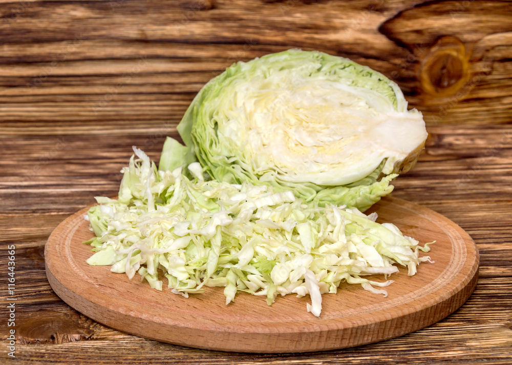 Sliced cabbage on a board Sliced cabbage on a board