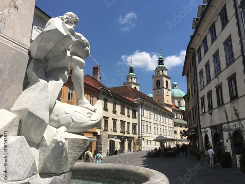 The Robba Fountain and the Ljubljana Cathedral photo