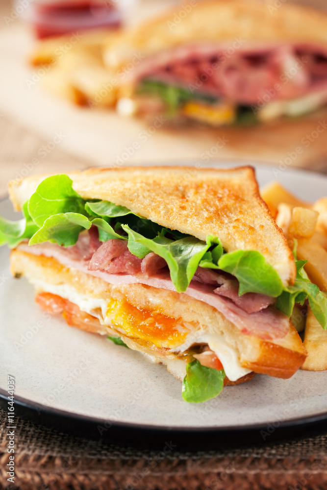 bacon and ham sandwich with french fries bacon and ham sandwich with french fries