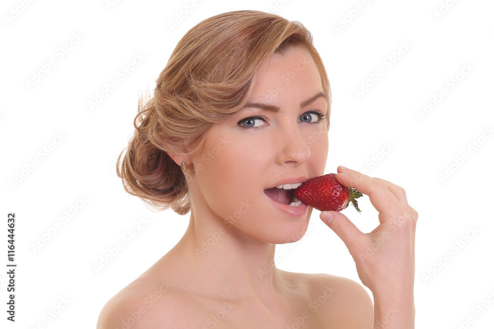 beautiful young blond woman with strawberry beautiful young blond woman with strawberry