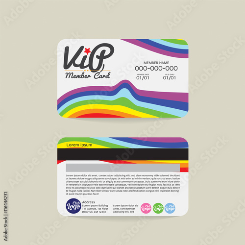 Front And Back Rainbow Stripes VIP Member Card Template Vector Illustration.