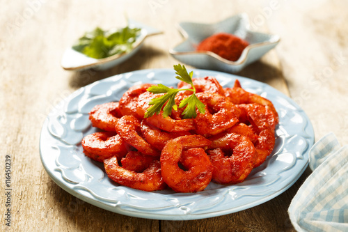 Bild auf Leinwand Fried tandoori shrimps