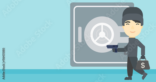 Burglar with gun near safe vector illustration.