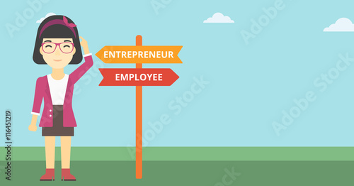 Confused woman choosing career pathway.