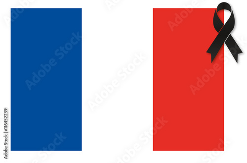 France terror - black ribbon condolence on french flag vector