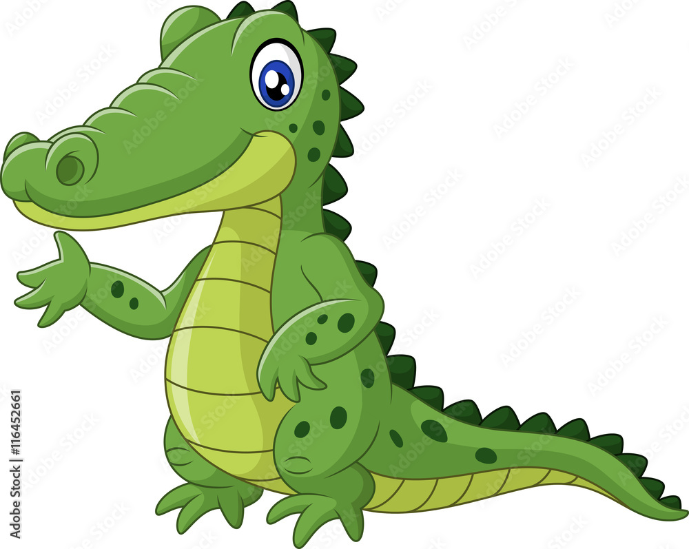 Fototapeta premium Happy crocodile cartoon waving hand