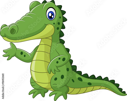 Happy crocodile cartoon waving hand

