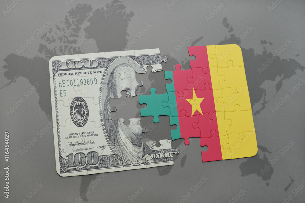 puzzle with the national flag of cameroon and dollar banknote on a ...