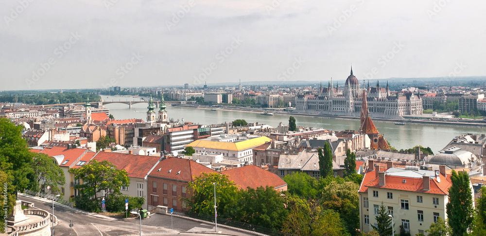 Panorama of Budapest with Danube river.