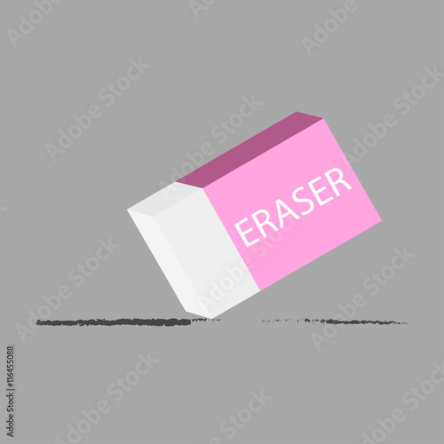 Eraser removing the pencil's line. Flat design vector illustrati