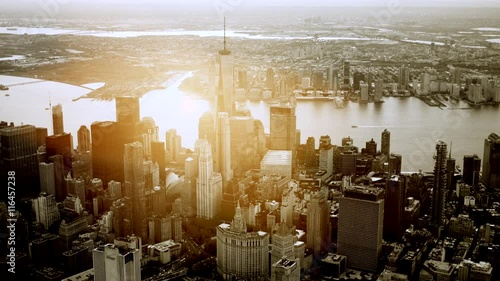 breathtaking aerial shot of modern skyline city at sunset. cityscape view