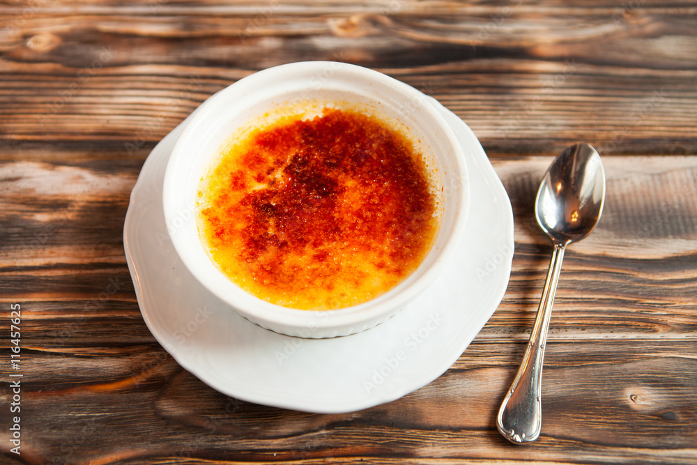 Close-up from creme brulee in a bowl Close-up from creme brulee in a bowl