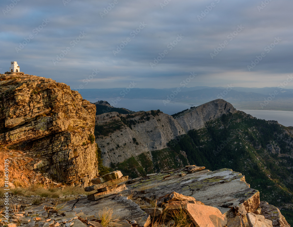 Sunrise over Thassos Island, Greece - view from Mount Ipsarion - obrazy, fototapety, plakaty 