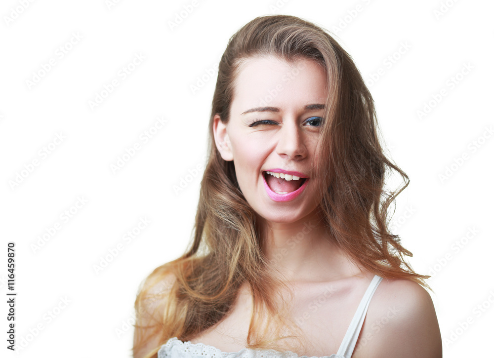 Girl winking into Girl winking into