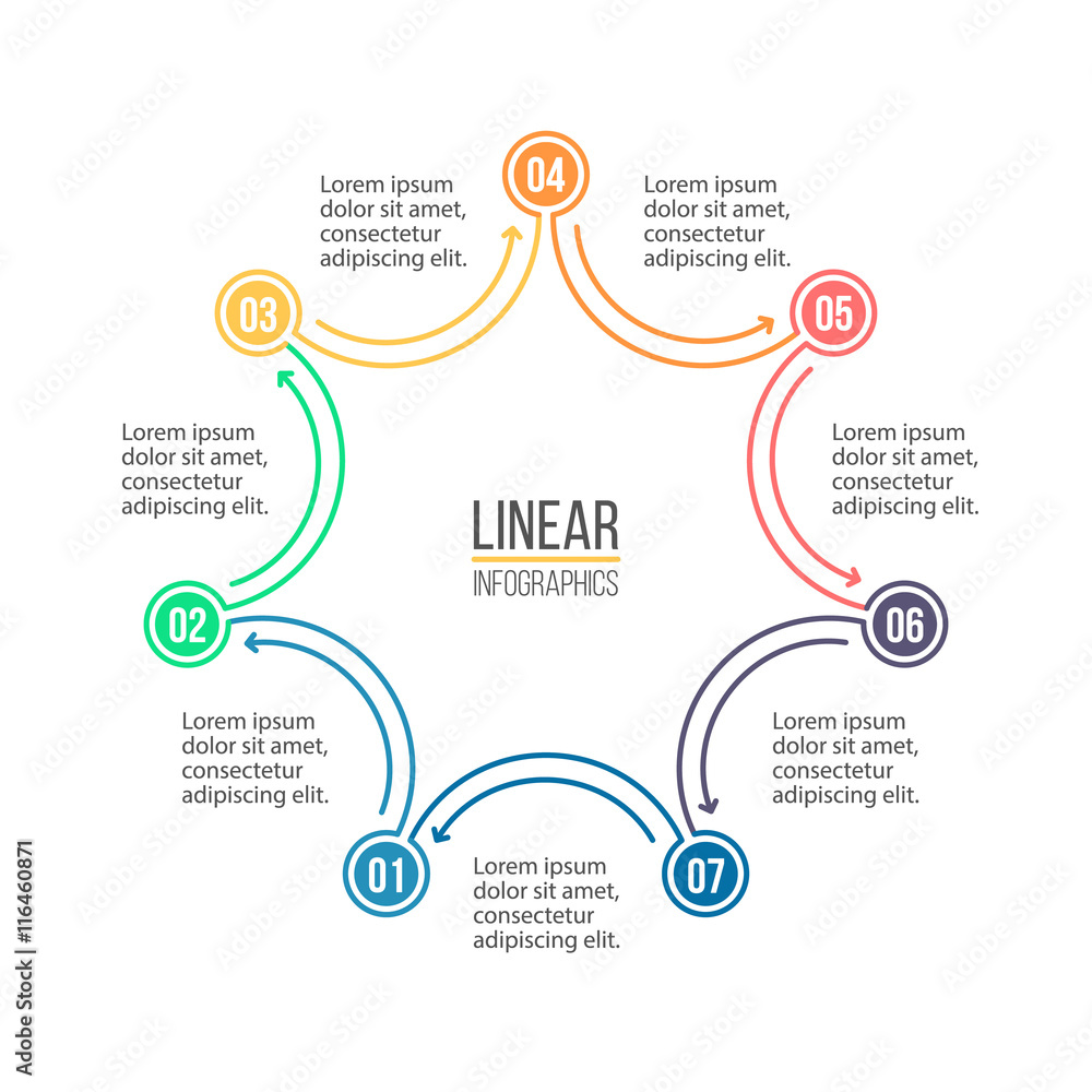 Linear infographics. Minimalistic chart, diagram with 7 steps. Linear infographics. Minimalistic chart, diagram with 7 steps.