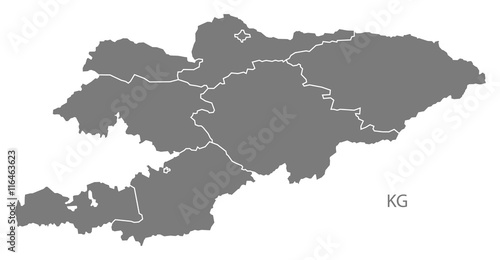 Kyrgyzstan provinces Map grey