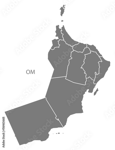 Oman governorates Map grey