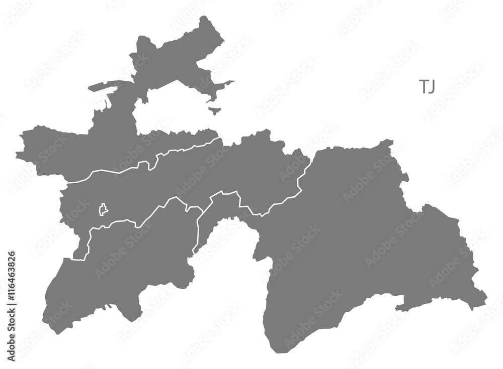 Tajikistan provinces Map grey