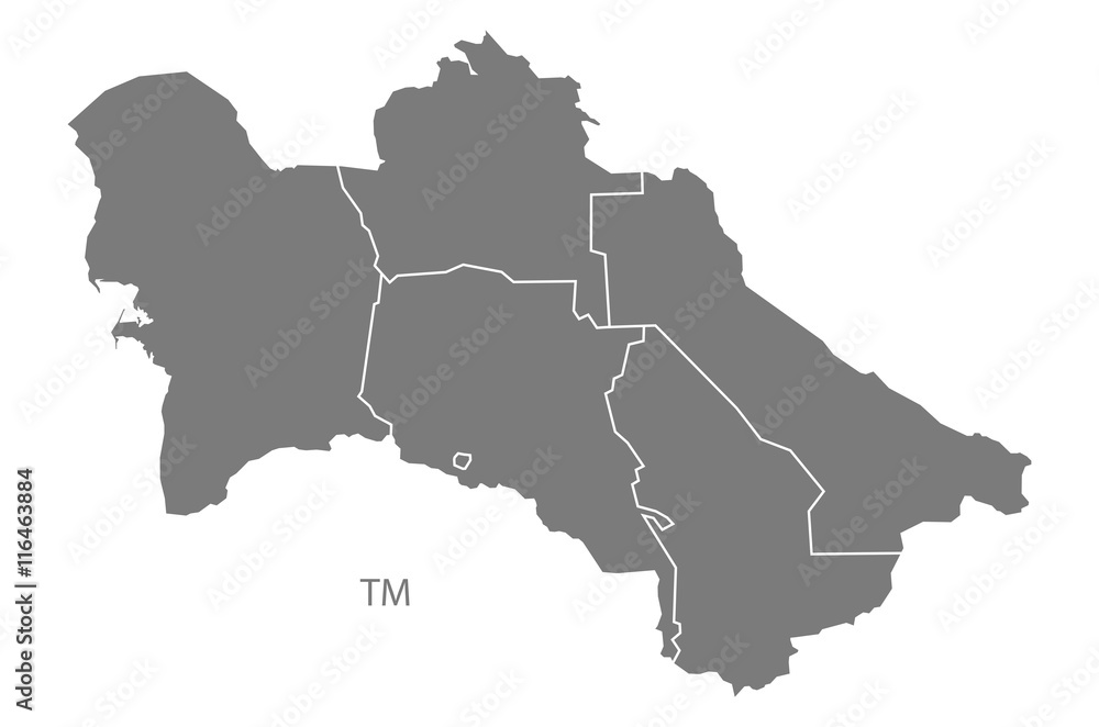 Turkmenistan provinces Map grey