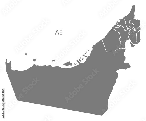 United Arab Emirates with emirates Map grey