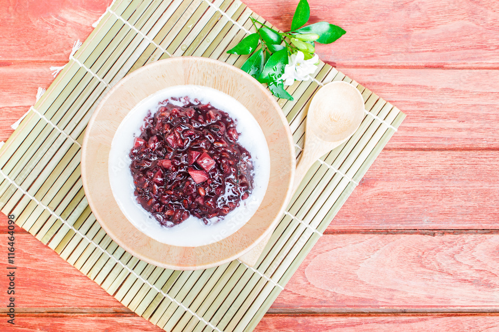 Black sticky rice pudding with taro, Thai dessert. Black sticky rice pudding with taro, Thai dessert.