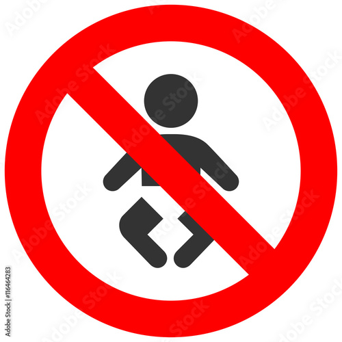 Stop or ban sign with child icon isolated on white background. Children are prohibited vector illustration. Kid is not allowed image. Babies are banned.