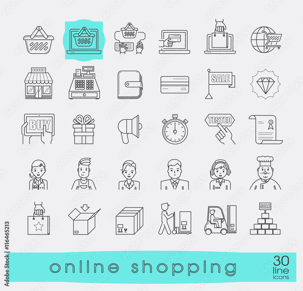 Set of e-commerce icons. Various shopping icons. Premium quality elements. Can be applied for websites for online shopping.