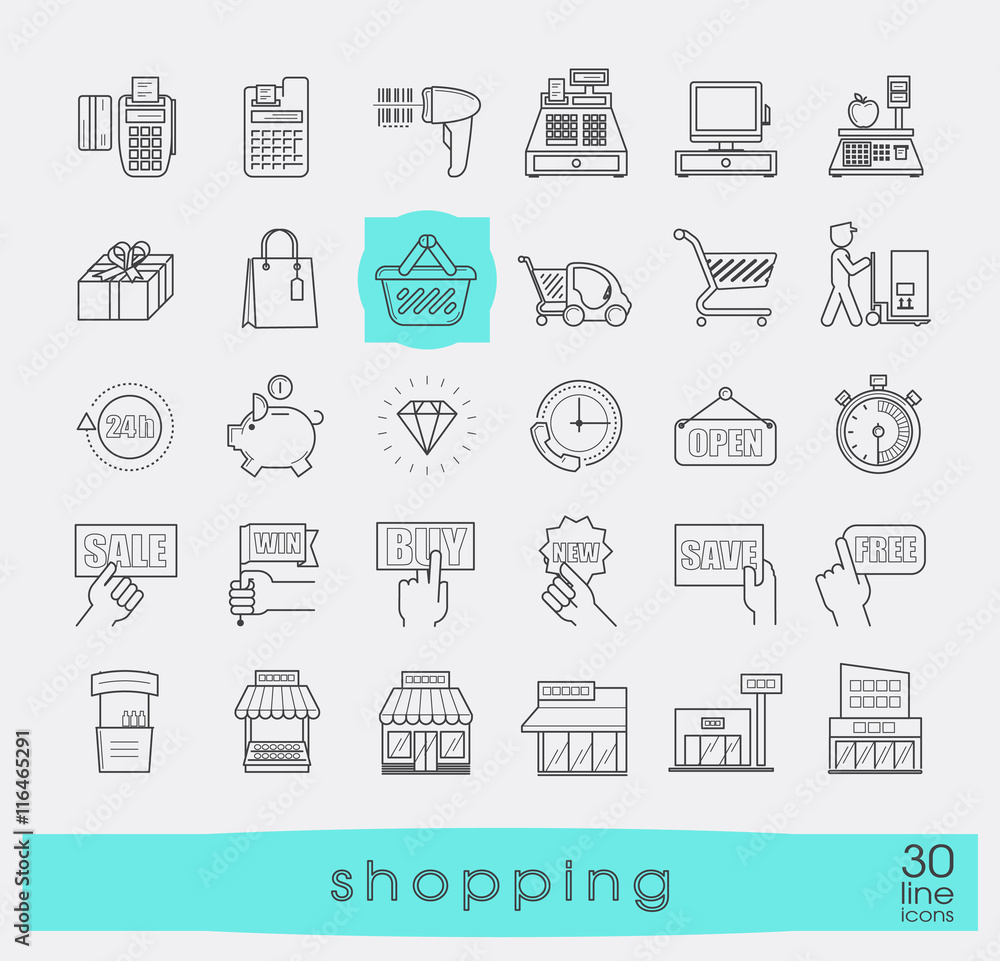 Set of shopping icons. Premium quality outline symbol collection. Set of shopping icons. Premium quality outline symbol collection.