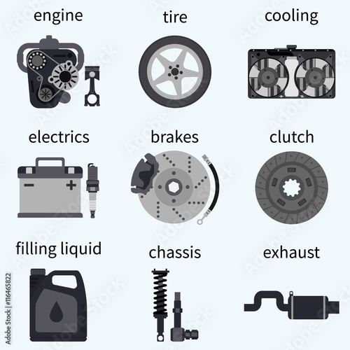 Set car parts.