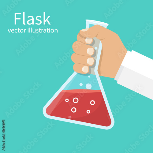 Doctor holds flask in hands