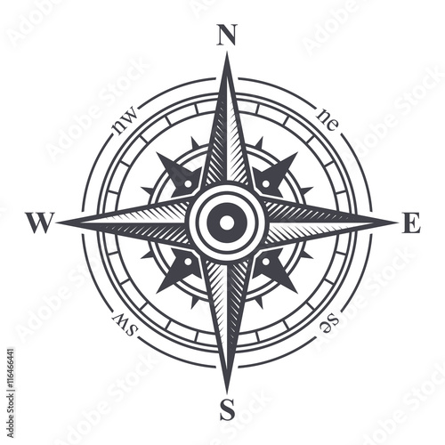 Wind Rose or Compass Icon on White Background. Vector