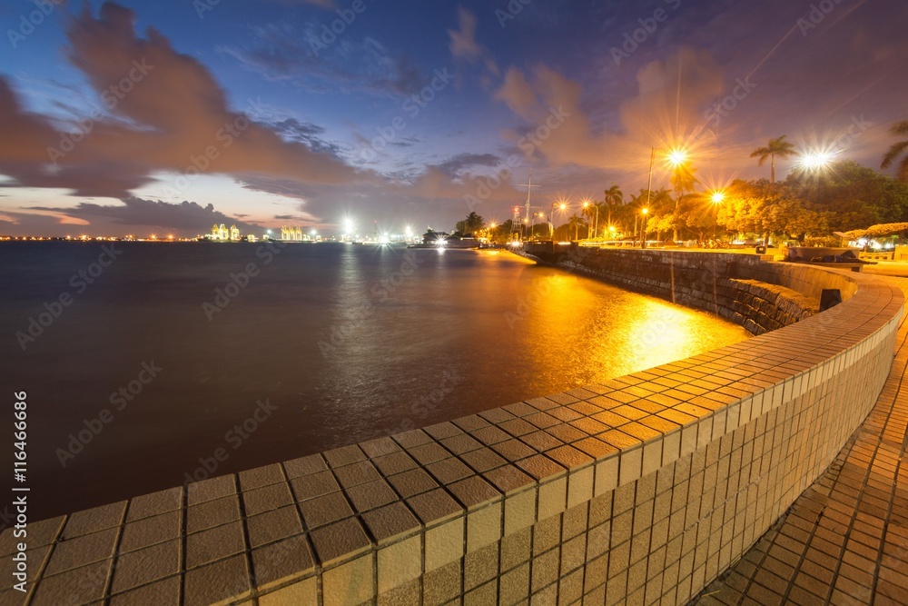 
Sunrise view with bench in Esplanade, George Town, Penang, Malaysia