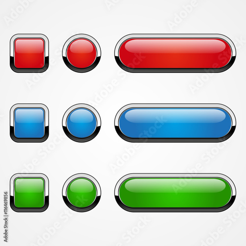 Set of colored web buttons, isolated on white, vector illustration