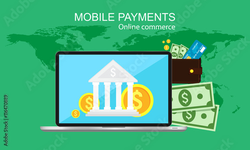 Online payment, finance, banking, online commerce. Vector illustration.