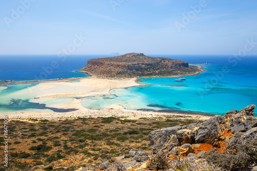 View of the beautiful beach in Balos Lagoon, Crete © dziewul
